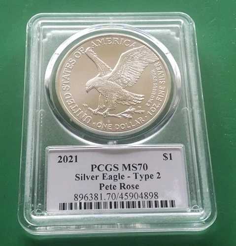 ピート・ローズ 2021 $1 シルバーイーグル タイプ2 PCGS/PSA MS70 オートレジェンド ライフ レッズ HOF?