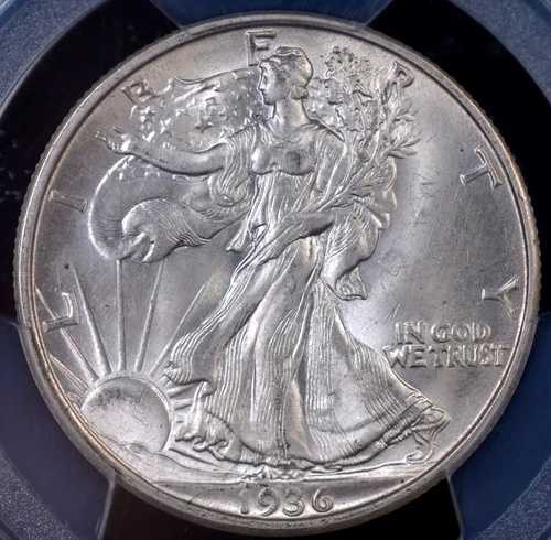 1936年 D ウォーキングリバティハーフ PCGS MS 63 ダスティホワイト 良好な打痕と若干の傷あり