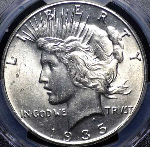 1935年ピースドルPCGS MS 62ハードクロームホワイトラスターよく打たれていますが、