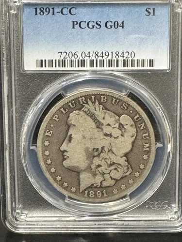 1891-CC 1ドル モルガン銀貨 PCGS G04 詳細 90% コンスティチューションシルバー