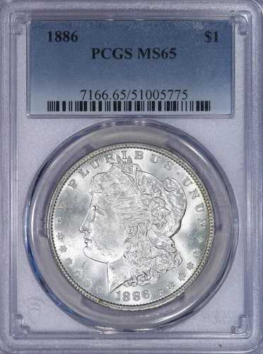 1886 年 モーガン シルバー ダラー $1 PCGS MS65 - 美しいオリジナル コイン、新品ホルダー!