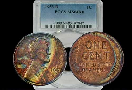 トーン加工済み 1953-D リンカーン MS-64 RB PCGS