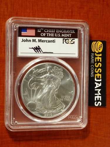2016年 W バーニッシュド シルバー イーグル PCGS SP70 ジョン・マーカンティ 直筆サイン入り フラッグラベル