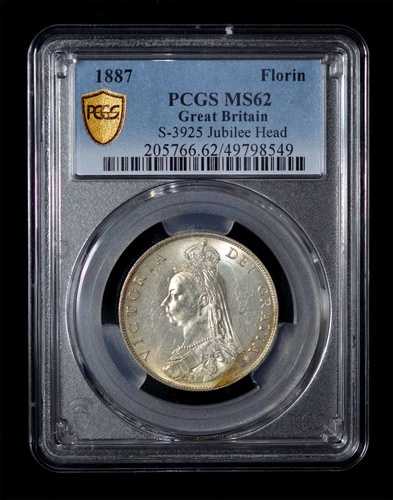 PCGS MS62 1887年 イギリス ヴィクトリア女王 フローリン銀貨 ジュビリーヘッド S-3925