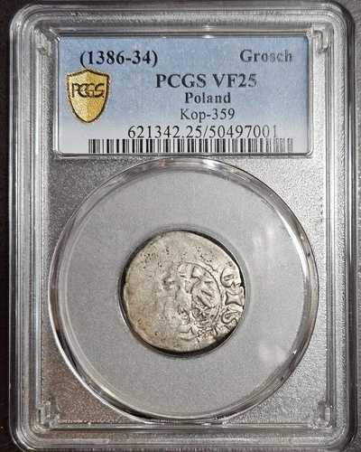 1386-34 ポーランド Grosch Kop-359 PCGS ゴールドシールド認定 VF25 銀貨