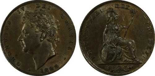 1828年 イギリス ファーシング 1/4ペニー、ジョージ4世、KM# 697 PCGS MS-62