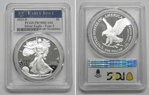 2021年 南米シルバーイーグル タイプ2 - PCGS PR70DCAM 初期発行 フライングイーグル Lbl