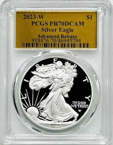 2023 W プルーフ シルバー イーグル PCGS PR70 DCAM ゴールドフォイル アドバンスリリース