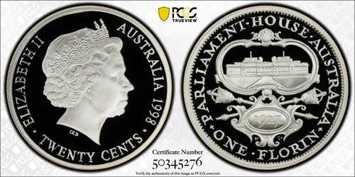 1998年 オーストラリア 20セント 1927年 フローリン銀貨 プルーフ Km# 410 PCGS PR70 DCAM
