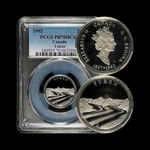 カナダ。1992年、25セント、銀貨 - PCGS PR70 - トップポップ?? 125th、ユーコン準州