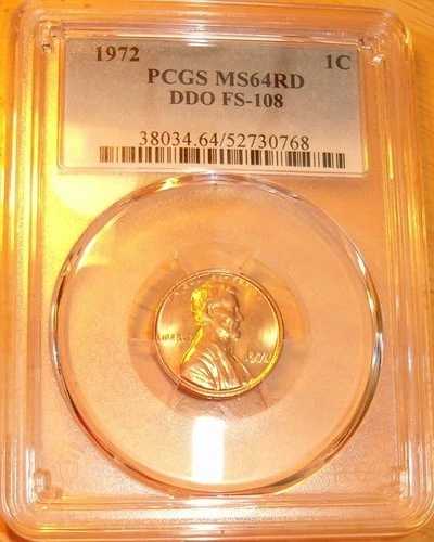 1972年 ダブルダイ 表面 #8 (FS-108) EDS リンカーンセント-PCGS MS-64RED- 送料無料