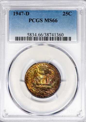 1947-D 25C ワシントン クォーター PCGS MS66 カラートーン プレミアム ジェム!