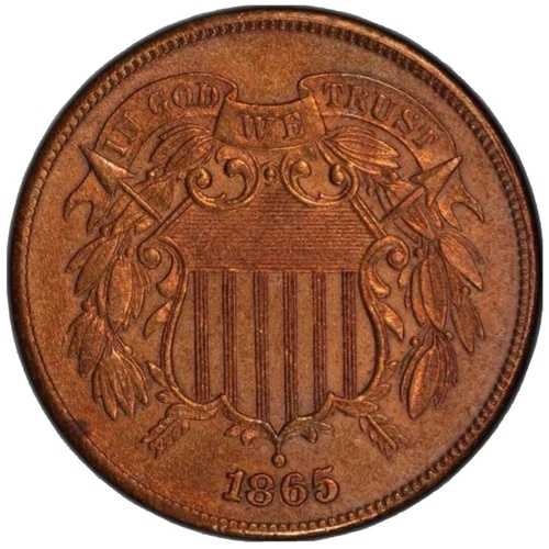 1865年製 2セント硬貨 PCGS 未流通 詳細 TrueView 写真