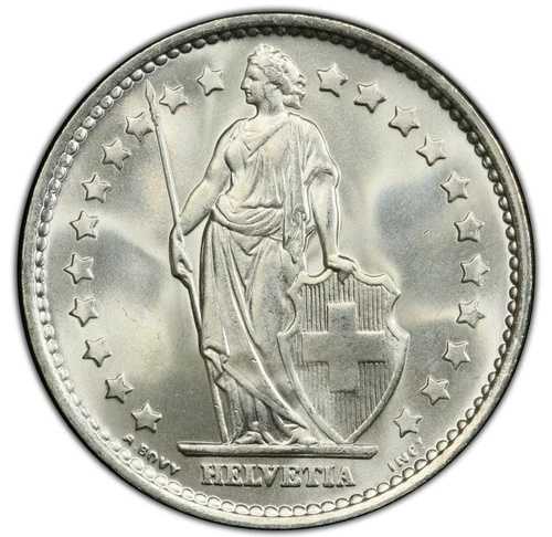 スイス - 1967年 1フラン - PCGS MS67 - 驚くほど光沢のある完璧さ!