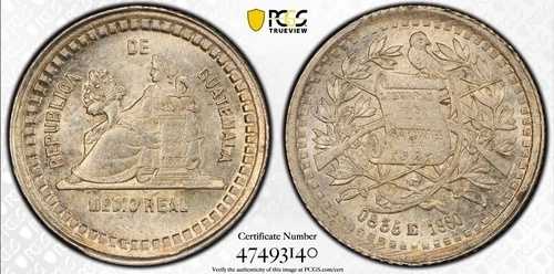 グアテマラ シルバー 1/2 リアル 1880/777 E PCGS ゴールドラベル トゥルーフォト MS 64