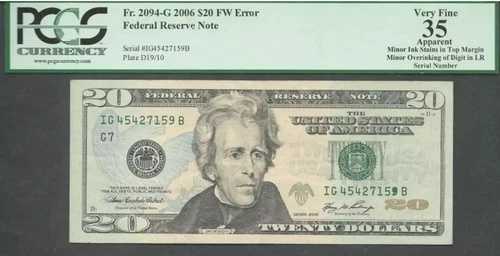 20ドル 2006年 FRN シリアル番号の重複エラー PCGS VF 35