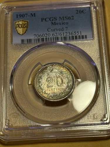 20センタボ メキシコ 1907年 カーブド MS62 トーニング ??