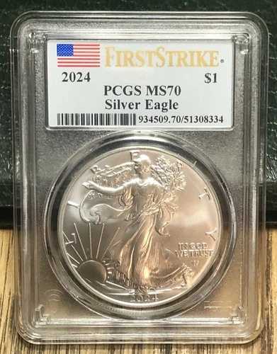 2024年 1ドル アメリカン シルバー イーグル PCGS MS70 FS フラッグラベル。SKN 8334