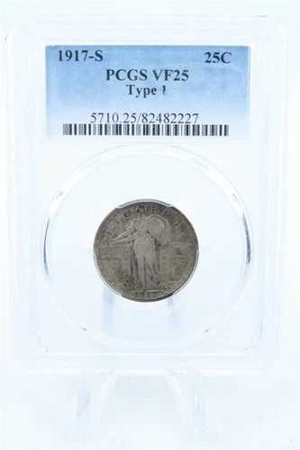 1917-S PCGS VF25 タイプ1 スタンディング・リバティ・クォーター ビジネス・ストライク 25セント