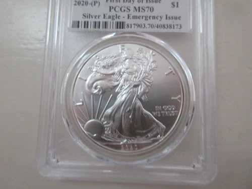 2020-(P)、PCGS MS70、フィラデルフィアで鋳造、発行初日、シルバーイーグル