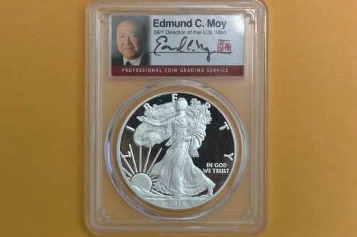 2016-W シルバーイーグル PCGS PR70 DCAM 30THレターエッジ 1日目 エドマンド・モイ 300枚中1枚