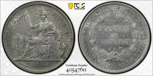 1903年 シルバーピアストル PCGS 正規品 クリーニング済み 細部までこだわったフランス領インドシナ LEC 286
