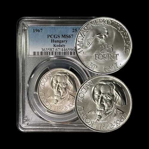 ハンガリー。1967年、25フォリント、銀貨 - PCGS MS67 - Top Pop ?? ゾルタン・コダーイ、希少