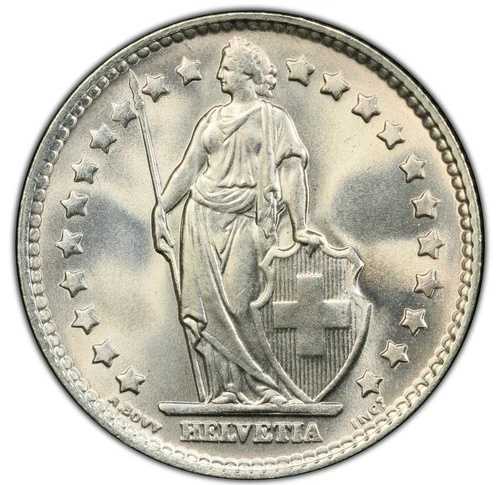スイス - 1964年 1フラン - PCGS MS67 - 驚くほど光沢のある完璧さ!