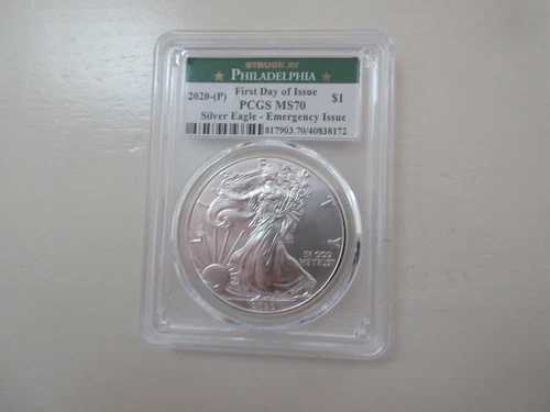 2020-(P)、PCGS MS70、フィラデルフィアで鋳造、発行初日、シルバーイーグル