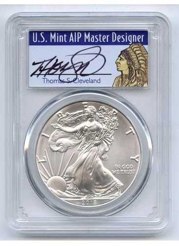 2018年 1ドル アメリカン シルバー イーグル PCGS MS70 FS トーマス クリーブランド 1000枚中1枚 ネイティブ