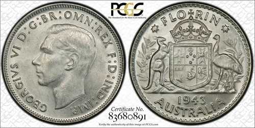 1943年 (m) オーストラリア フローリン PCGS グレード MS62