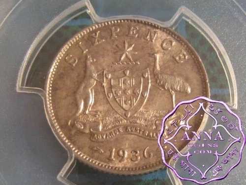 オーストラリア 1936年 シックスペンス PCGS MS63