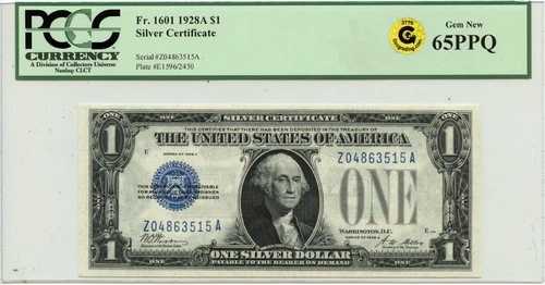 1928A 1ドル銀貨証明書 FR#1601 PCGS GEM 65 PPQ GCCゴールド 62,315円