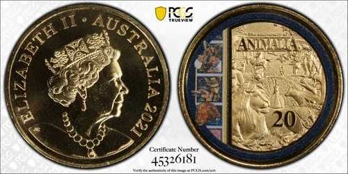 2021年 20セント金メッキカラーアニマリア35周年記念UNCコイン PCGS MS68
