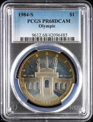 1984-S 1ドル プルーフ オリンピック記念銀貨 PCGS PR 68 DCAM | カラートーニング 62,315円