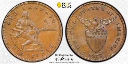1927-M 1セント センタボ PCGS MS62BN 米国 フィリピン 90105.62/47982419 3/13 高