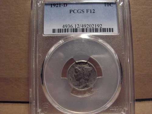 1921 -D マーキュリーヘッドダイム、PCGS F - 12。