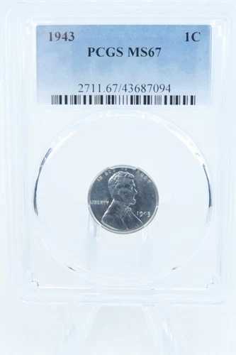 1943-P PCGS MS67 スチール リンカーン ウィート セント ビジネス ストライク 1C