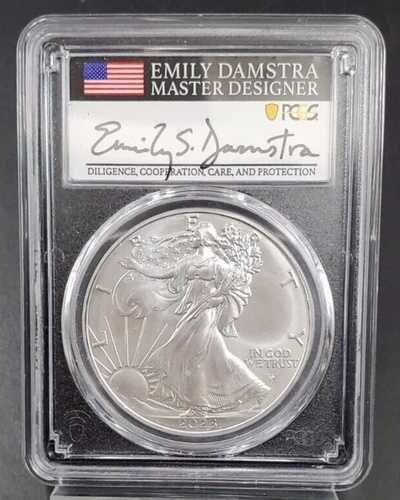 2023 P 1オンス ASE アメリカンシルバーイーグルコイン PCGS MS70 FDOI ダムストラシグネチャーラボL