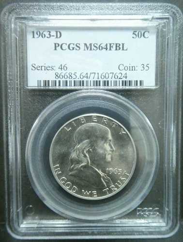 1963年 D 50セント フランクリンシルバー ハーフダラー PCGS MS64 FBL