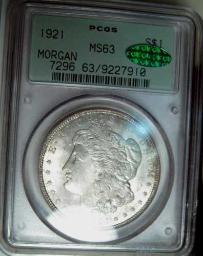 1921年 モーガン・ダラー ~ PCGS 希少 2.1 OGH MS63 CAC 承認済み ~ 昨年のPQ良好 *