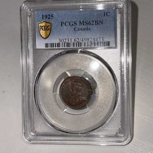 カナダ、1925年ジョージ5世セント。PCGS MS 62。発行枚数1,000,622枚。