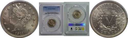 1911年 5C リバティニッケル PCGS MS-64
