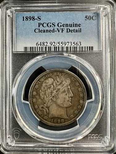 1898 S バーバー ハーフ ドル - PCGS VF 詳細 (クリーニング済み) - 素晴らしい色と魅力!