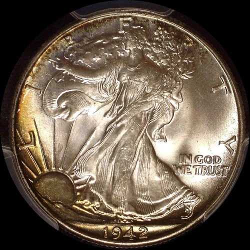 アメリカ 1942年 ウォーキング・リバティ ハーフドル銀貨 #3446 PCGS MS65 ゴージャスなトーン