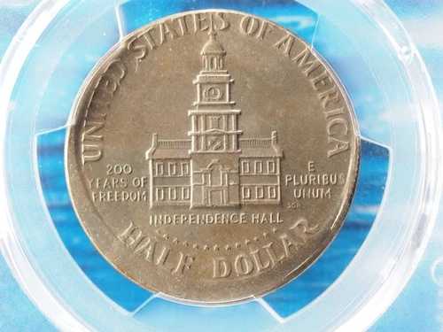 1976年ケネディ・ハーフダラー、バイセンテニアル5%オフセンター、PCGS MS62、ミントエラー