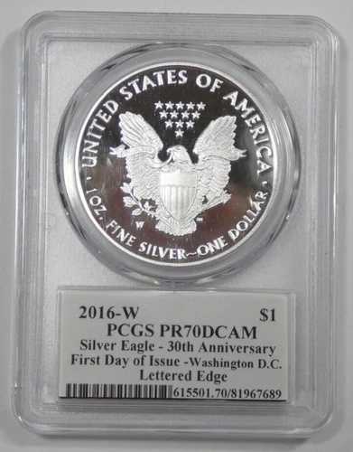2016-W S$1 イーグル 30周年記念 PCGS PR70DCAM FDOI ワシントンDC レターエッジ