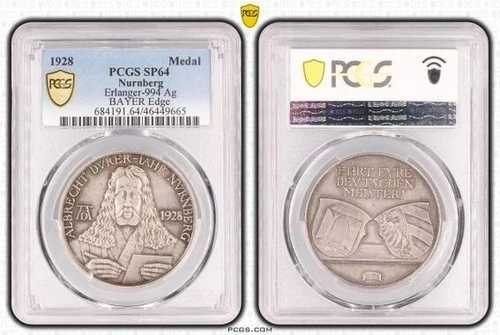 ドイツ ワイマール 1928年 銀メダル PCGS SP64 画家 アルブレヒト・デューラー ニュルンベルク