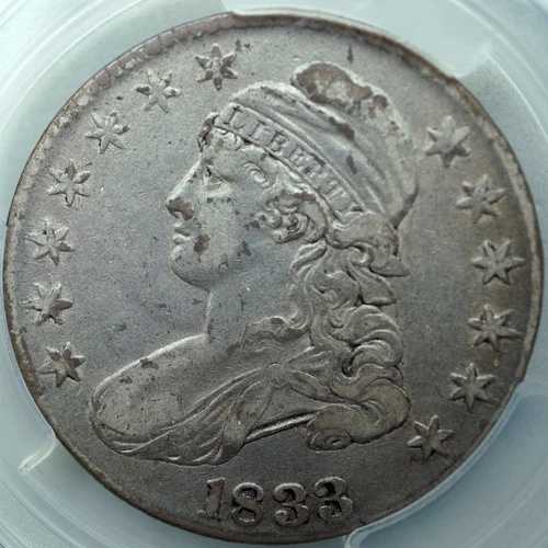 1833年製 キャップドバストハーフドル 50セント、PCGS AU 詳細クリーニング済み、ほぼ未使用 62,920円