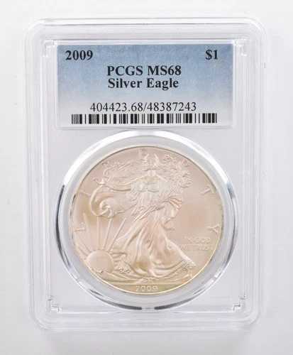 MS68 2009年 アメリカンシルバーイーグル PCGS 美しい色合いのピンク/ブルー光沢 *0125